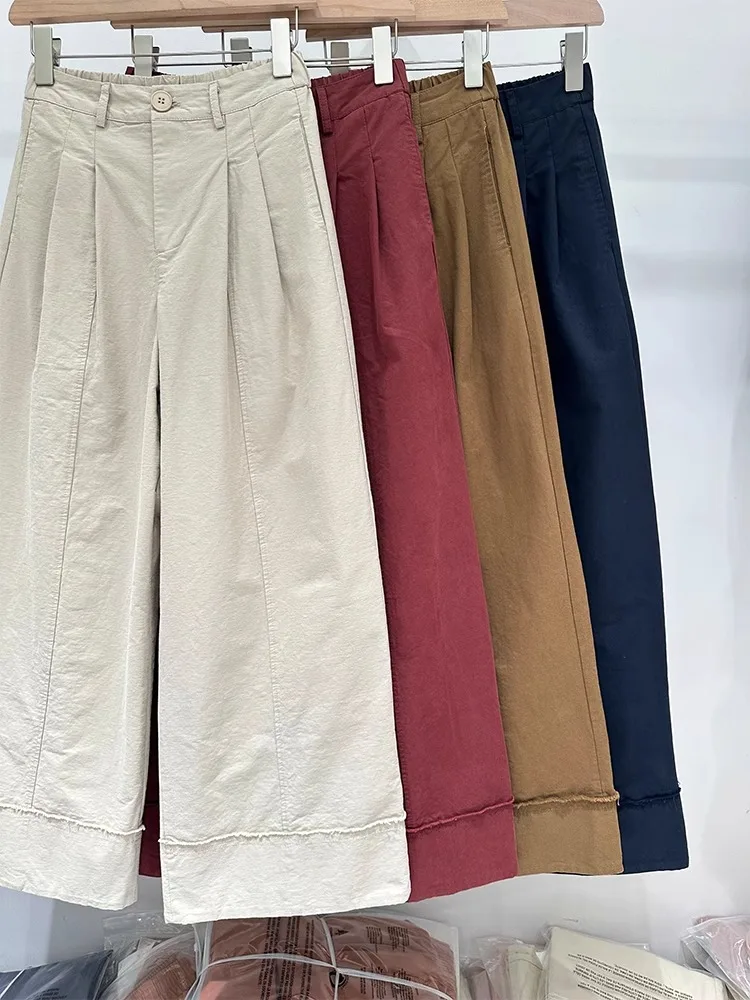 High Waist Wide Leg Pants Women's Loose Elastic Waist Spring Autumn Casual Straight Leg Trousers Draping Effect Slimming
