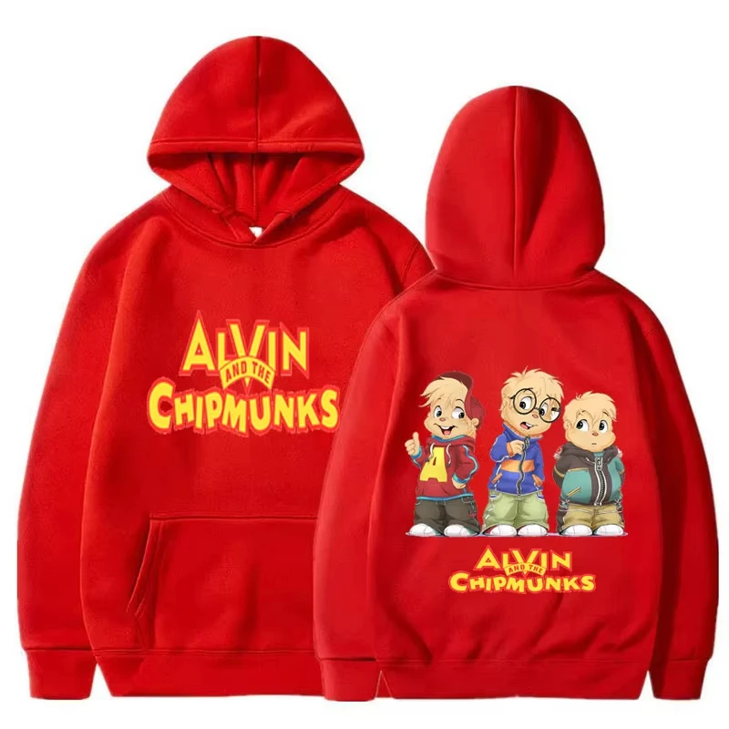 Soft Comfortable Cartoon Hoodie Alvin and The Chipmunks Green Red Navy Blue Long Sleeve Hoody Sweatshirts Movie Promo Animation