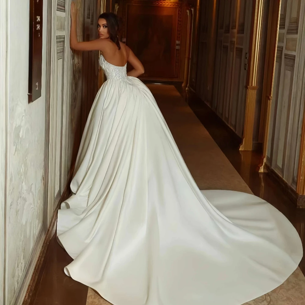 Customized Exquisite Satin Formal A-Line Sexy V-neck Delicate Wedding Dress Bridal Party Luxury Sequined Fashion Bridal Gowns