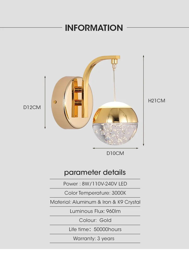 BELLE Nordic Wall Lamp Simple Crystal Bubble Sconce Light LED Fixtures For Home Living Room Bedroom Decorative