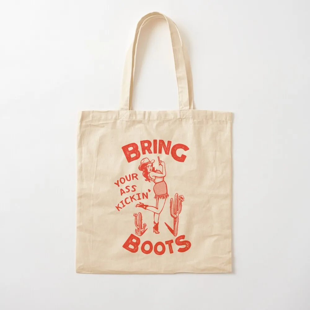 ¡Lleva tu trasero, botas para patadas! Chica vaquera Retro con pistola, ¡una gran Idea de regalo para mujer! Bolso de mano para playa, bolsa de lona