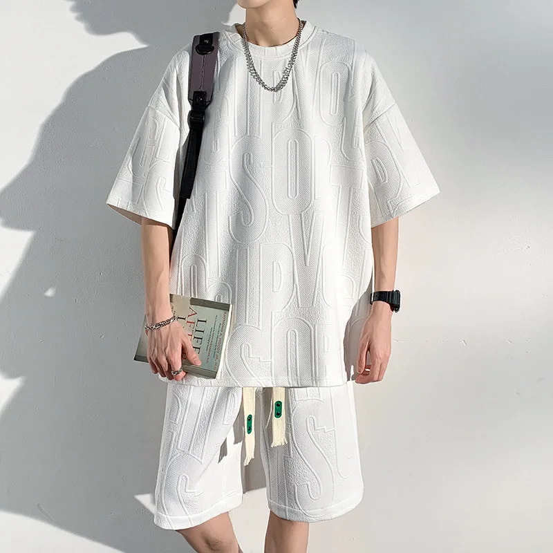 Men Sets Summer O-neck T-shirts Baggy Harajuku Shorts All-match Breathable Ulzzang High Street Teens Male Stylish Handsome Cool