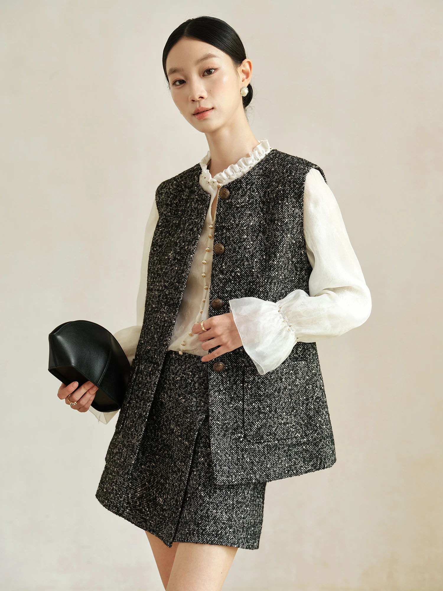 

Ji Qirui Woolen Tweed Casual Commute Personali ature Wind Vest orts Set Polyester Fiber 70% Wool 25% Acrylic 5%