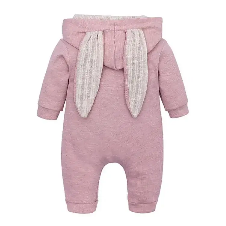 Newborn Baby Children Rompers Girls Boy Warm Hooded Overalls Cute Bunny Ears Kid Infant Zipper Jumpsuit Baby Clothes 0-24 Months