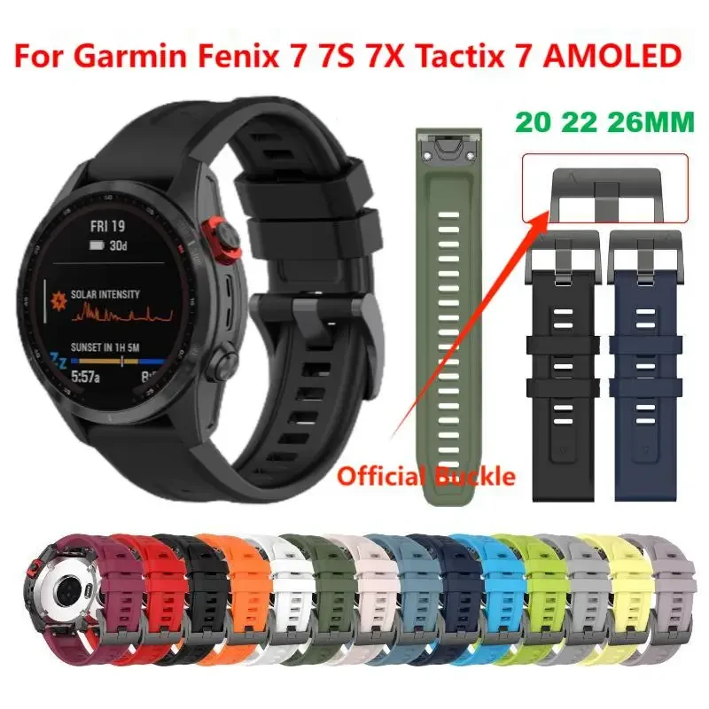 Pulseira de silicone QuickFit para Garmin Fenix, pulseira de relógio inteligente, pulseira para Garmin Fenix 7X 7 7S 6X 6 6S Pro Tactix 7 AMOLED, 20mm