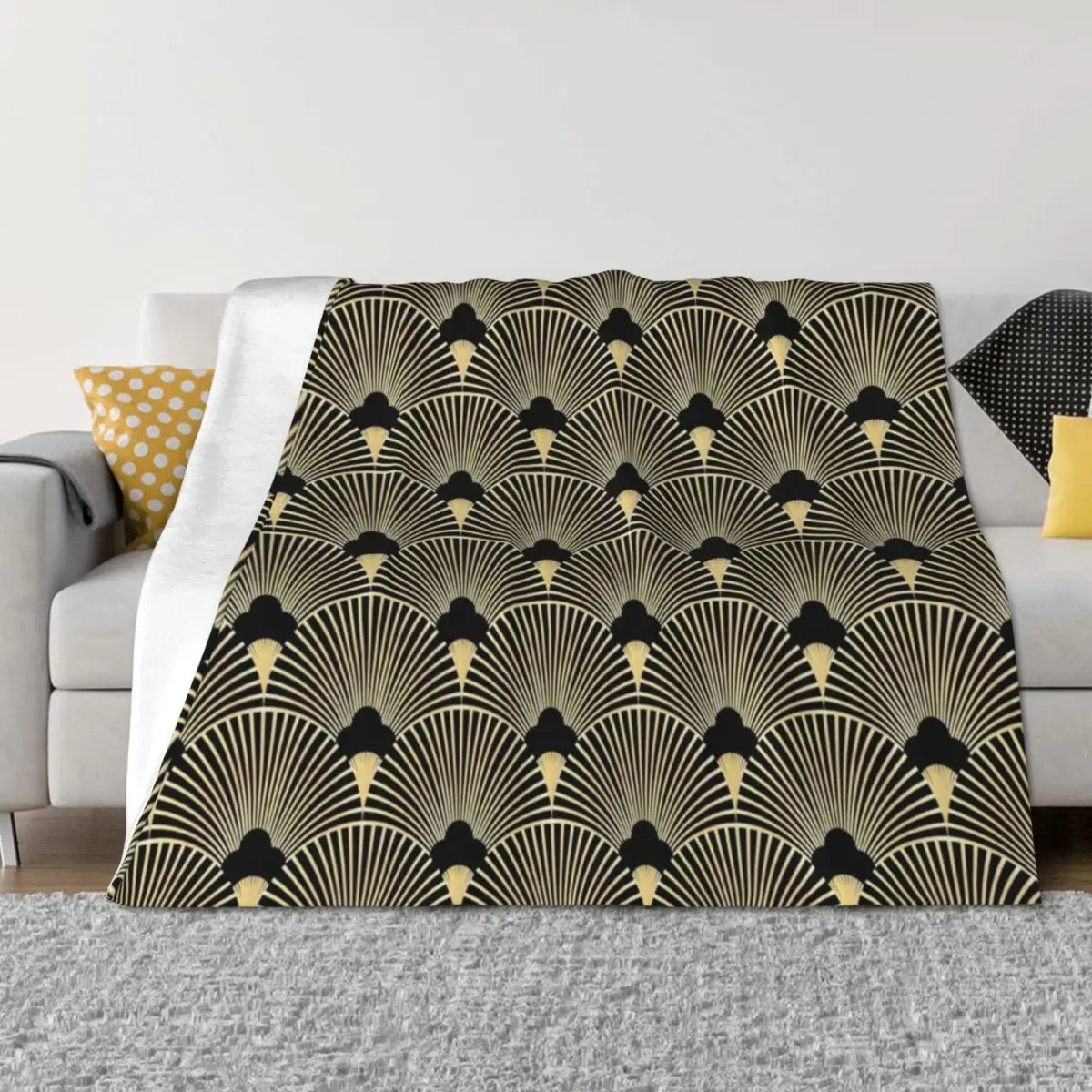 

Art deco, fan pattern, vintage,1920 era, gold,black,elegant,chic,The Great Gatsby,modern,trendy,girly Throw Blanket
