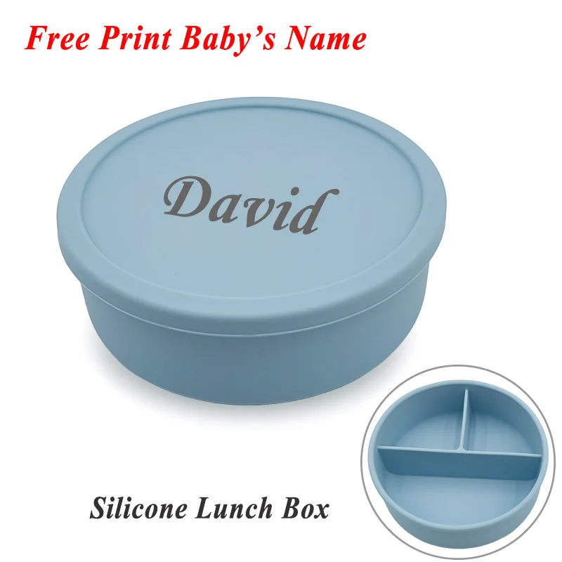 Personalized Name 3 Compartment Lunch Box For Kids Leak Proof Baby Food Storage Containers Baby Feeding Bowl Silicone Food Box