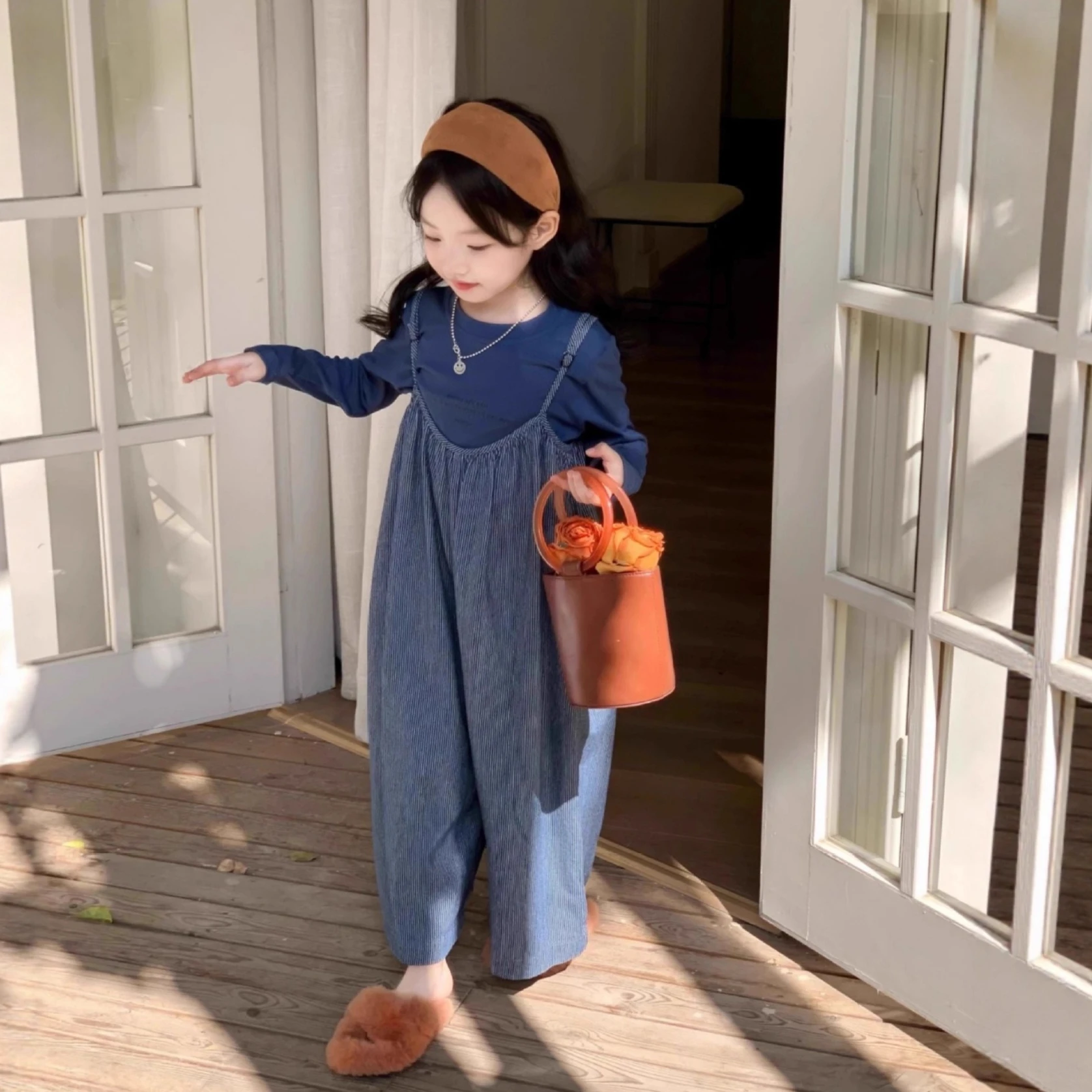 2026 Autumn Winter New Japan Korea Style Girls 2-Piece Set Stretch Long Sleeve Undershirt + Strap Jumpsuit Casual Kids Outfit