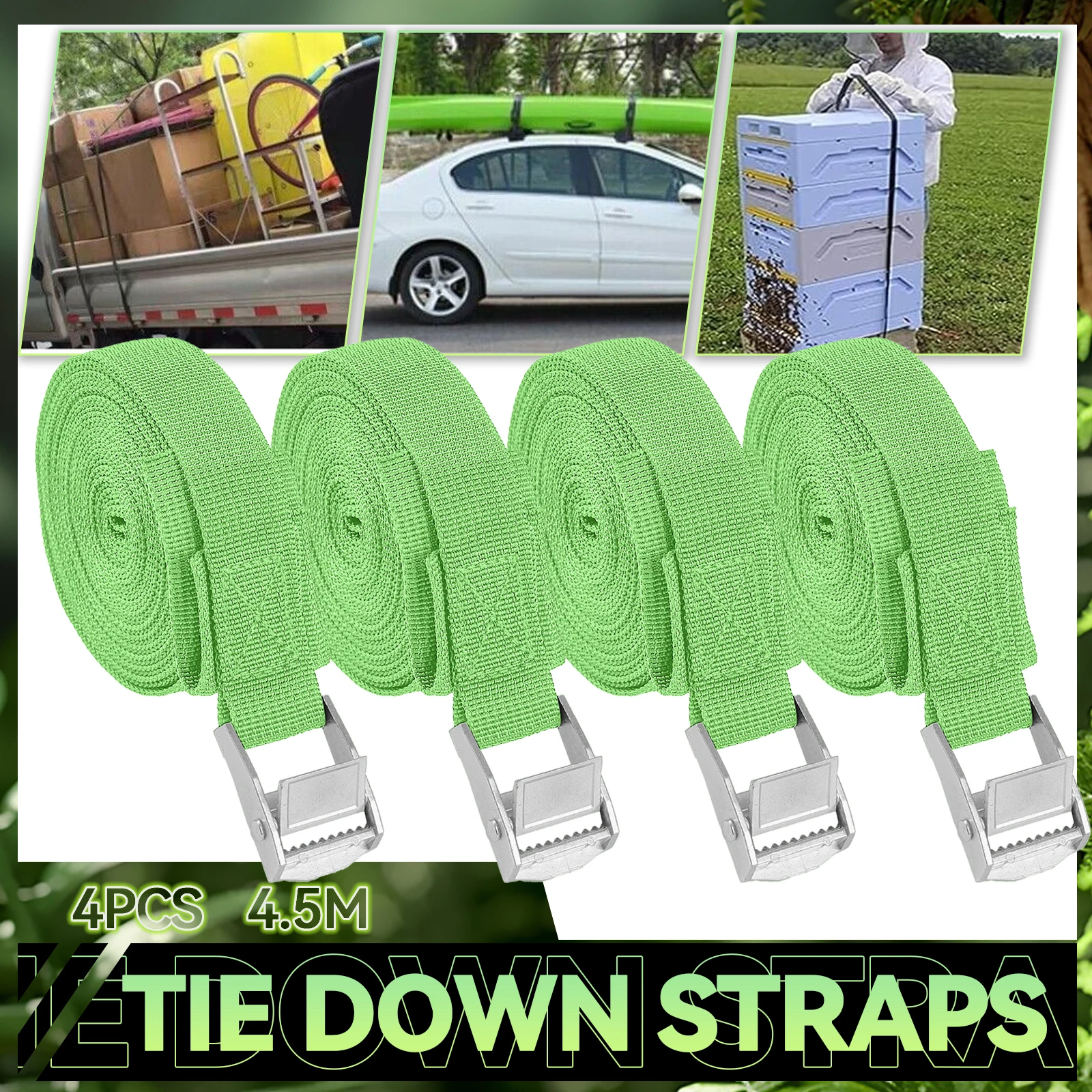 Set Of 4 4.5m Heavy Duty Cargo Lashing Straps with Fastening Cam Buckle For Car Roof Rack Motorcycle Bike Luggage Kayak Tie Down