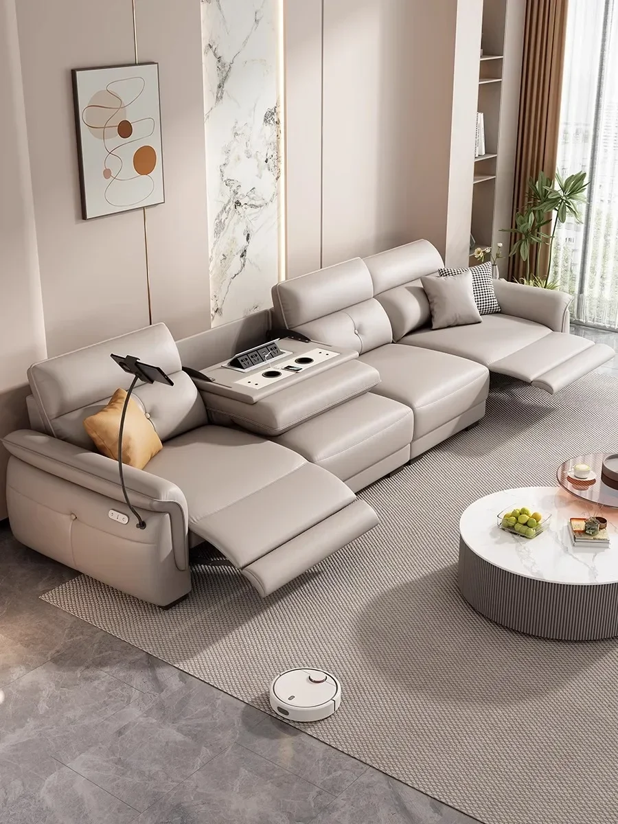 

-Italian Minimalist Leather Sofa Living Room, Small Household First Class, Modern Simple In-line Electric Function Sofa