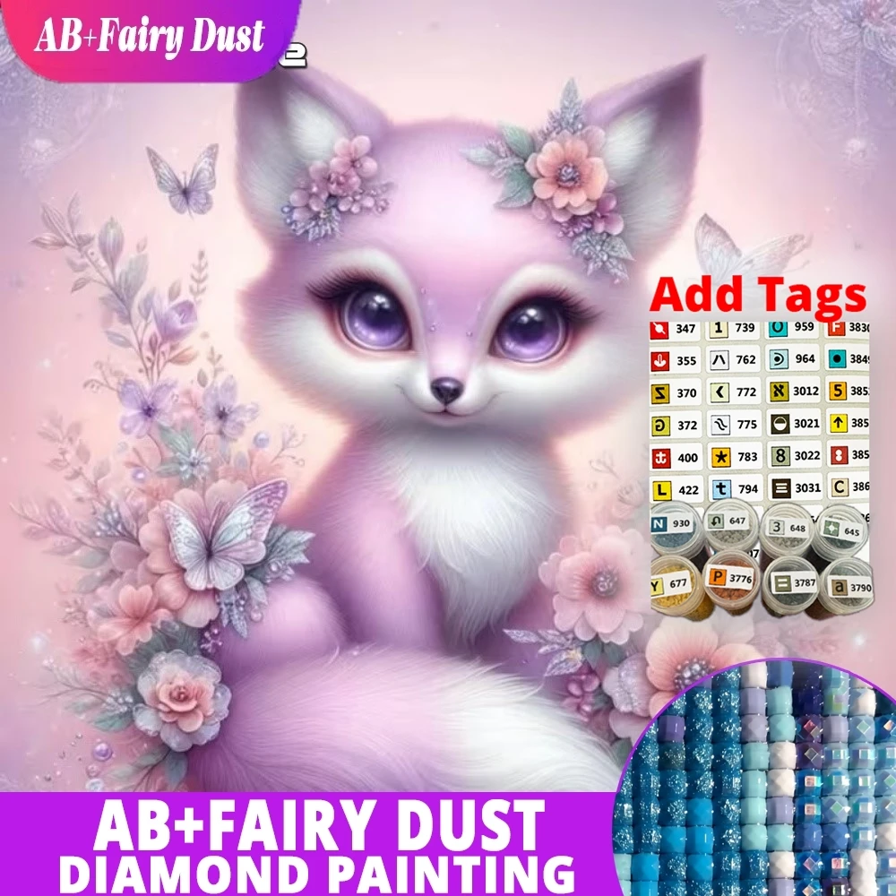 

AB Fairy Dust DMC stickers Fox Diamond Painting Animal DIY Cartoon Diamond Mosaic Pattern for Adults Beginners Flower Craft Kit