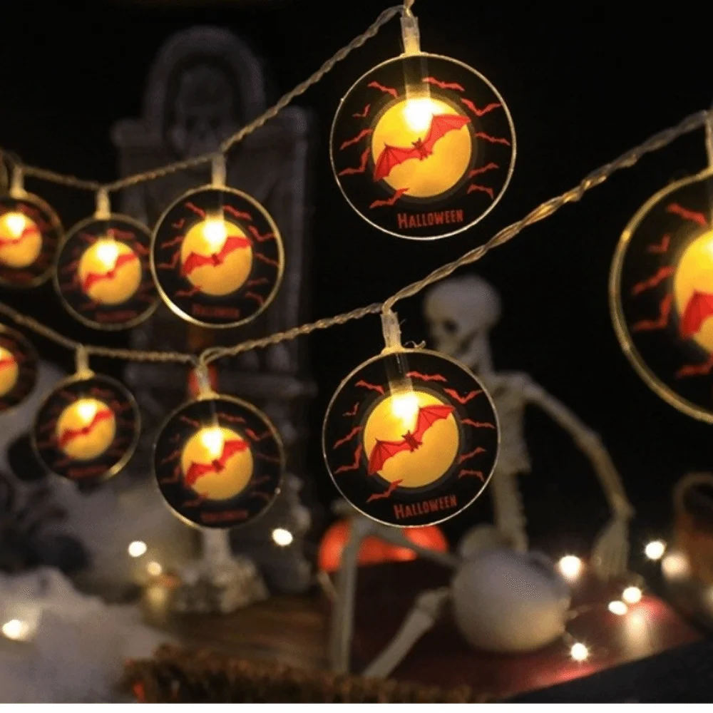Solar Powered Halloween String Lights Skull Pumpkin Bat Luminous Halloween Twinkle Lights Portable Halloween Festoon Light