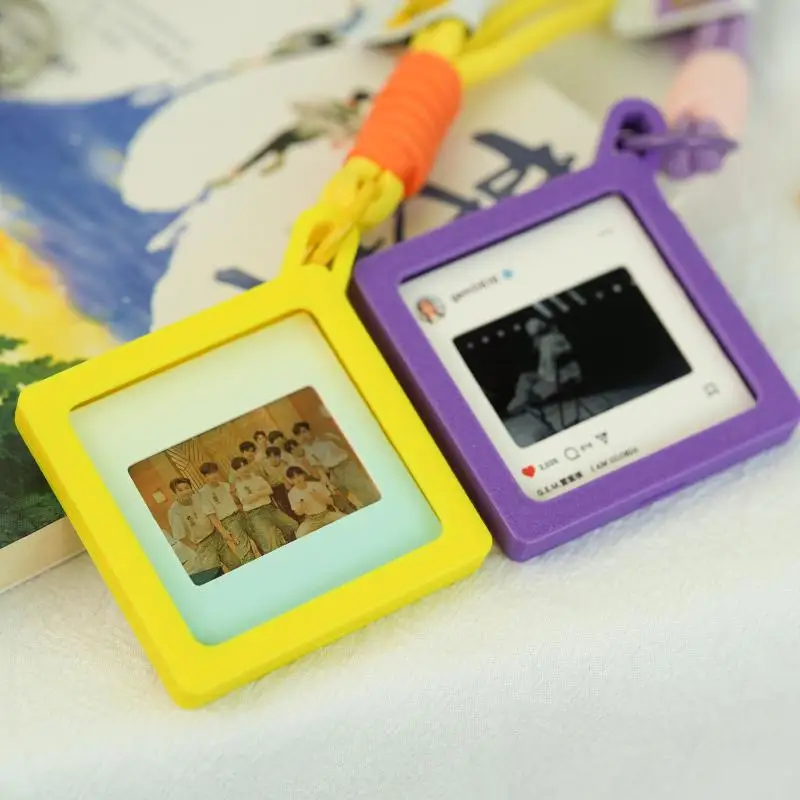 Bestseller Blanko-Fotorahmen-Schlüsselanhänger Bonbonfarbener Fotorahmen-Schlüsselring Foto-Einschub-Schlüsselanhänger DIY Schlüsselhalter