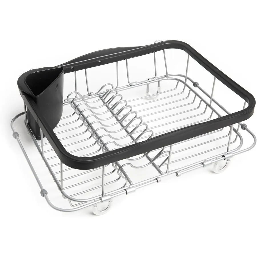 

Sinkin Dish Drying Rack Drainer with Cup Holders and Removable Cutlery Caddy Use Over Sink in Sink or On Counter Deluxe Black N