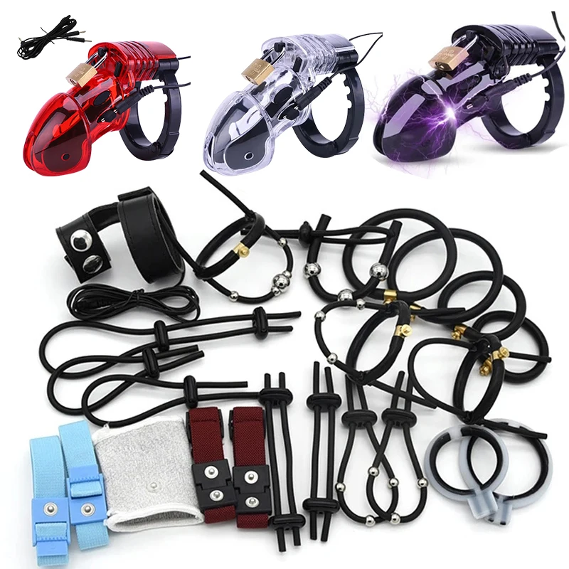 

E-stim Cock Cage Electro Shock Penis Ring Penis Extender Enlargement Ring Penis Stimulation Cock RingSex Tool For Men Adult Toy