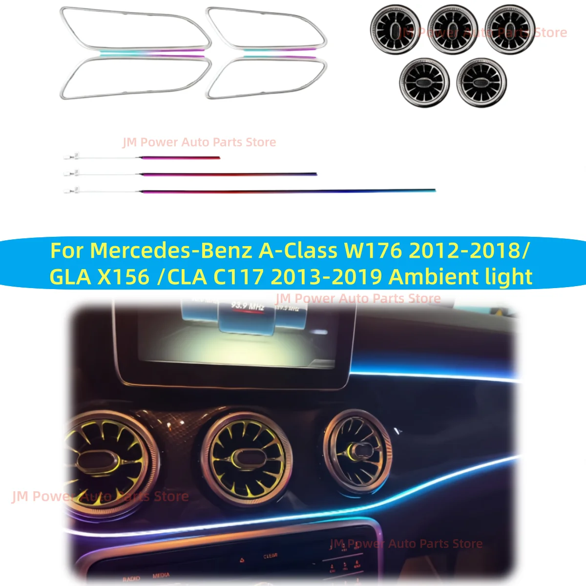 For Mercedes Benz A-Class W176/GLA X156/CLA C117 LED Atmosphere Lamp Upgrade Decorative strip Ambient light Luminous air outlet