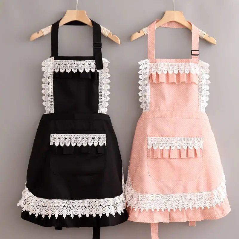 New high-end princess lace apron breathable waterproof kitchen cooking oil-proof apron workwear beauty shop