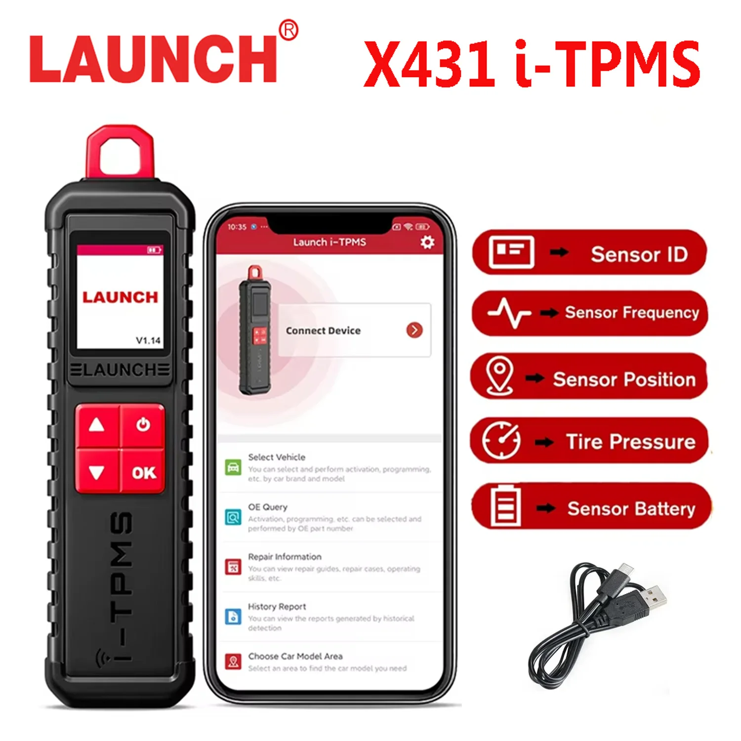 LAUNCH X431 i-TPMS herramientas de diagnóstico de presión de neumáticos activar 315/433MHz Sensor TPMS programación aprendizaje reinicio y codificación PK TSGUN