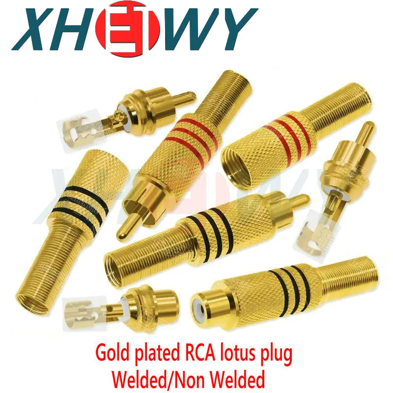 Gold plated RCA lotus plug for audio, video, AV signal audio, male and female plug sockets, plum blossom lotus wire monitoring