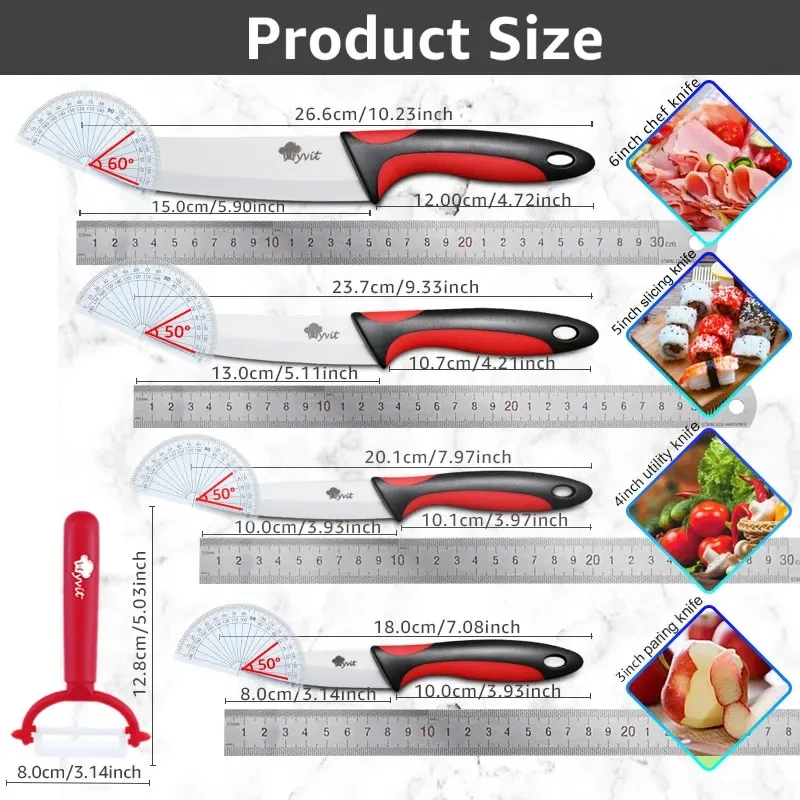 Ceramic Knife Kitchen Knives Holder Chef Slicing Utility Paring Knife White Blade 3 4 5 6 inch + Stand + Peeler Cooking Set