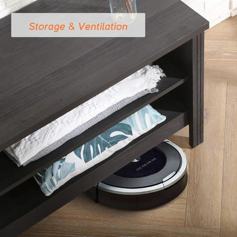 Suporte de tv de 70 polegadas para tv de 75 polegadas, centro de entretenimento com 6 prateleiras de armazenamento, armário de mesa de console de tv clássico para sala de estar