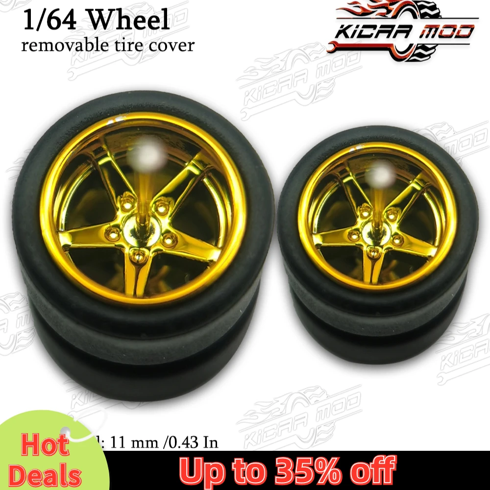 1/64 RLC Premium Wheels with Slick Tires for Hot Wheels RLC Muscle Car Advan GT Model Car Refitting Parts D:11mm+13mm (1 Set)