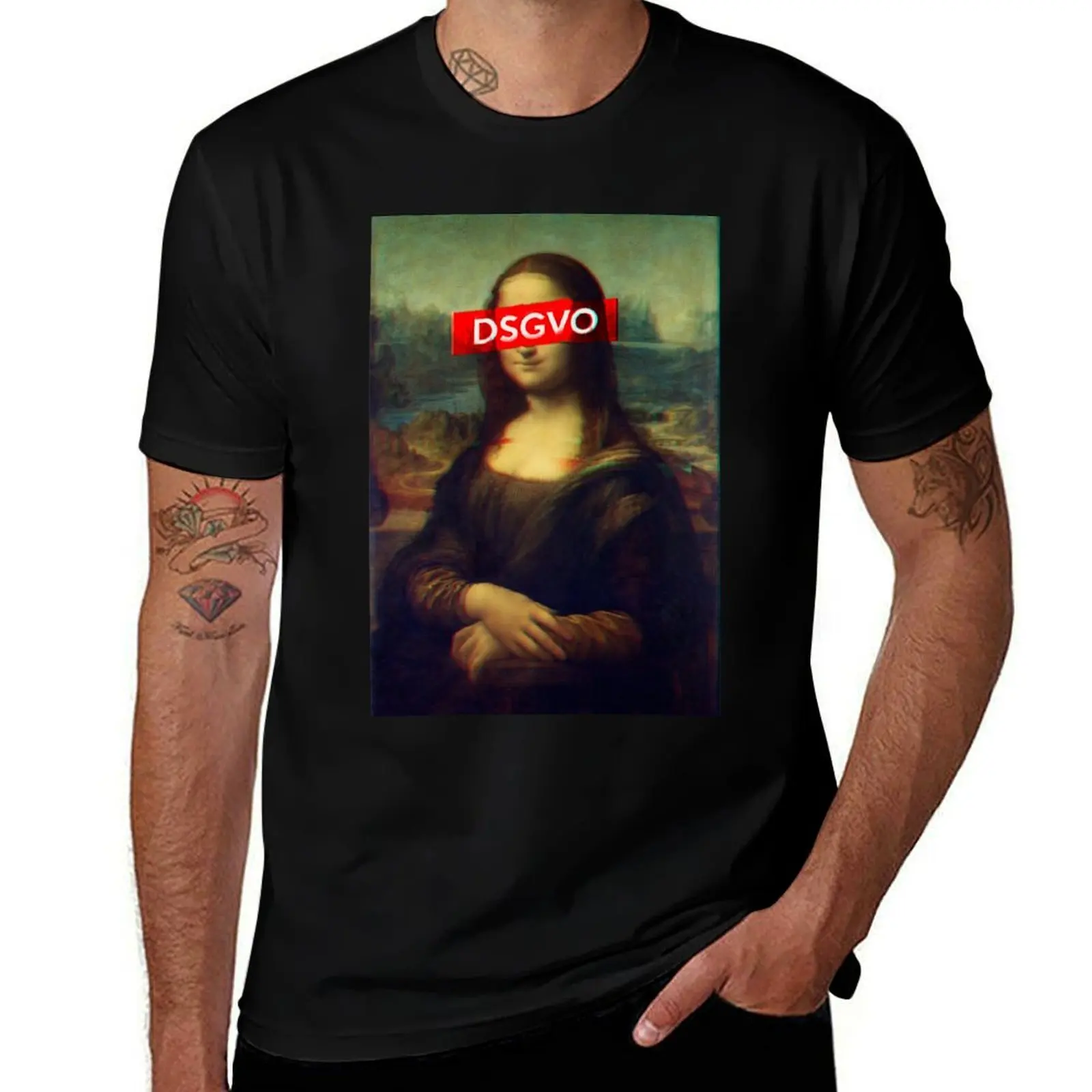 Glitch Art - Mona Lisa Basic Data Protection Regulation T-Shirt t shirts cotton 100% T-Shirt