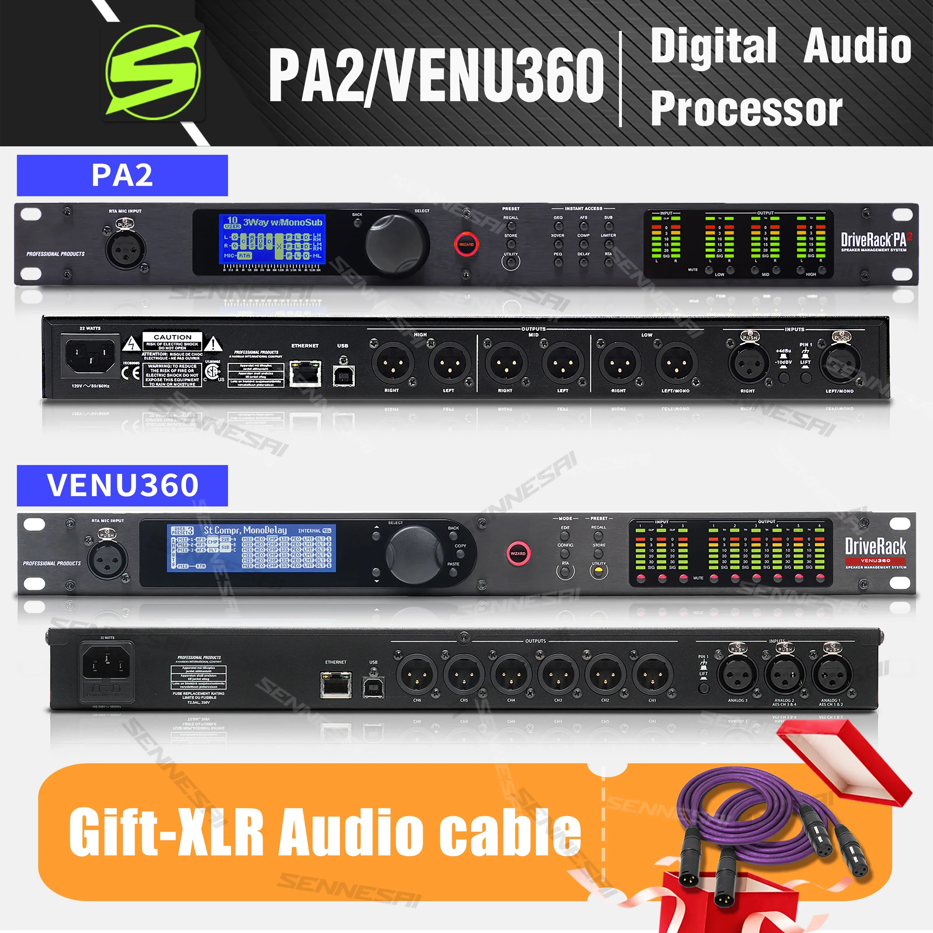 PA2 / Venu360 audio processor of 2 inputs and 6 outputs, original software, professional audio controller, professional speaker