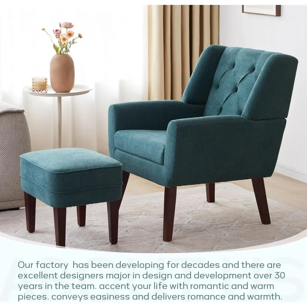 Chair with Ottoman,Upholstered Button Tufted Armchair,Linen Fabric Sofa Chairs Reading Chair for Living Room, Chair for Bedroom