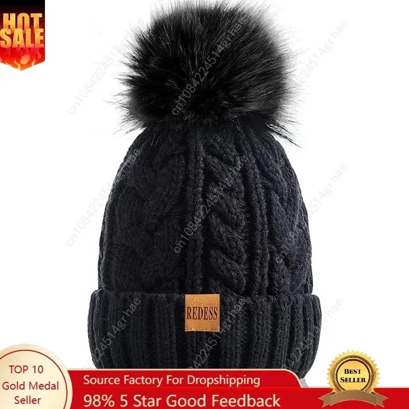 

REDESS Women Winter Pompom Beanie Hat with Warm Fleece Lined, Thick Slouchy Snow Knit Skull Ski Cap