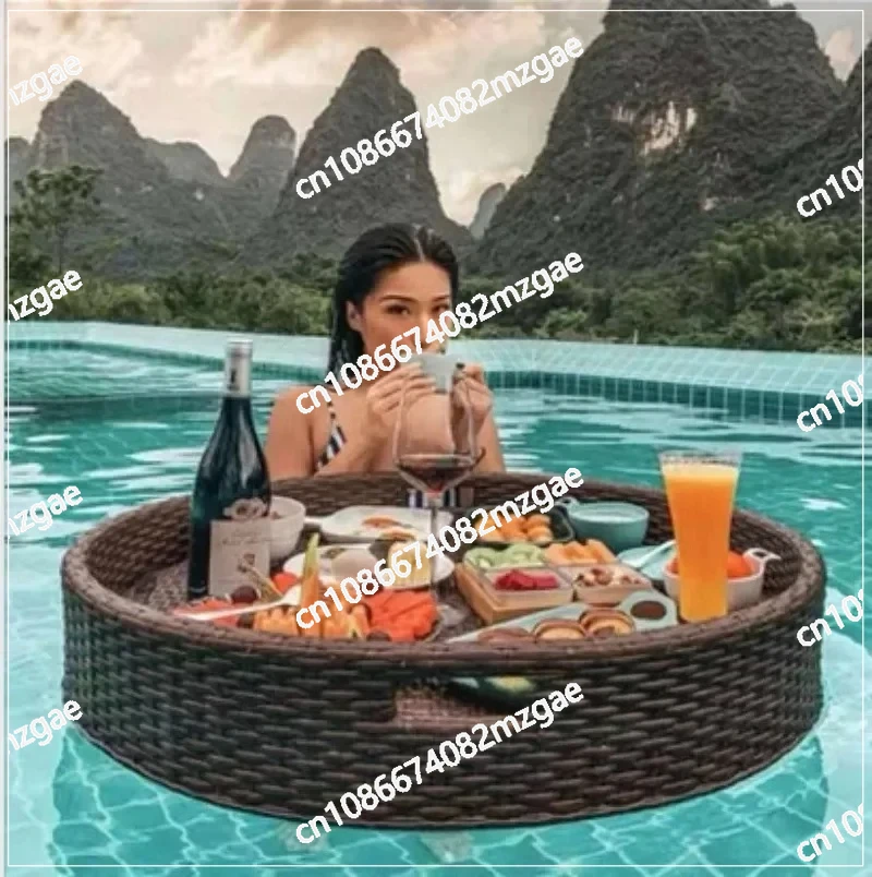 Round rattan heart-shaped basket Water floating tray B & B Hotel Villa Swimming pool Dining plate
