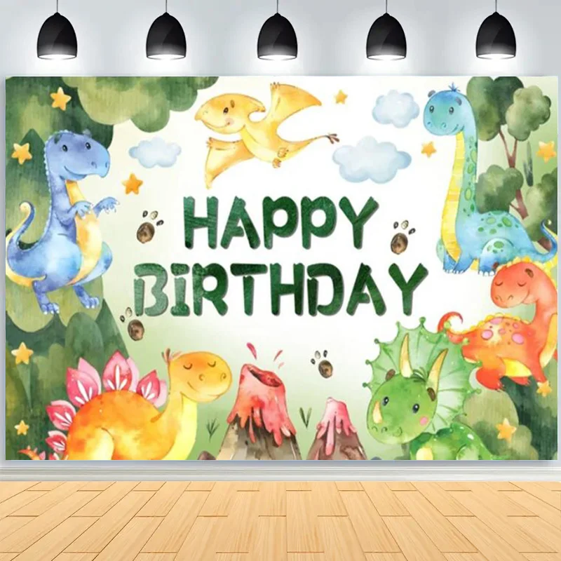 Cartoon Dinosaur Happy Birthday Party Decoration Newborn Photography Backdrop Props Photocall Baby Shower Photo Background HR-01