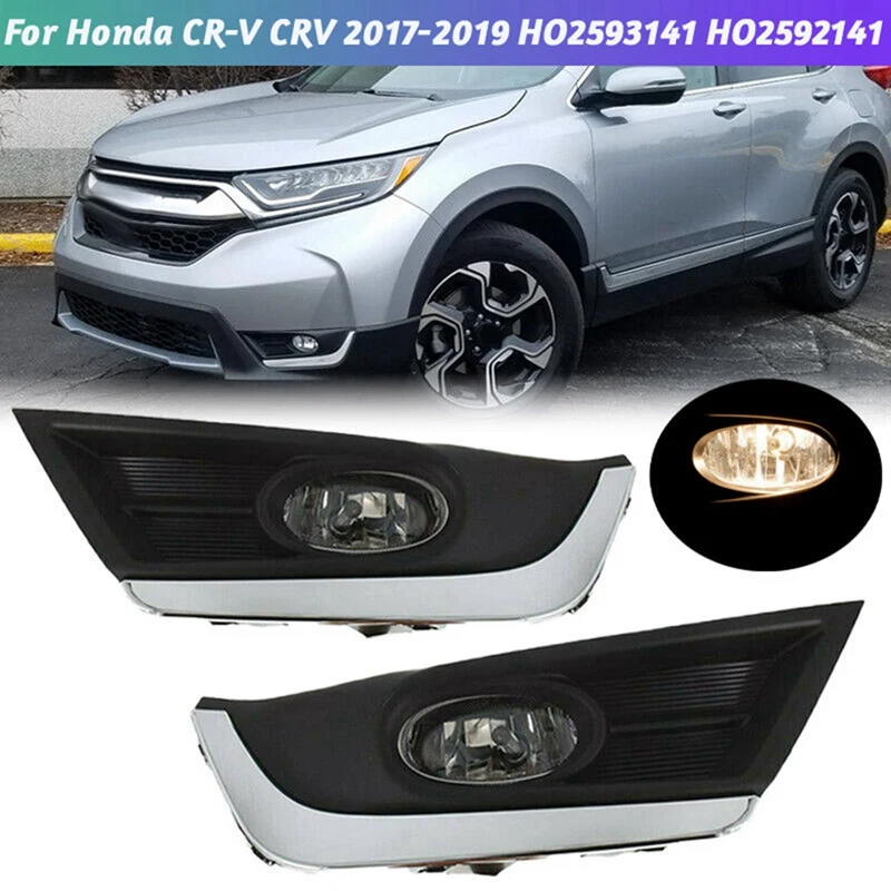 1Pair Front Halogen Fog Lights Trim Cover Driving Lamps W/Wiring Kit For Honda CR-V CRV 2017-2019 HO2593141 HO2592141