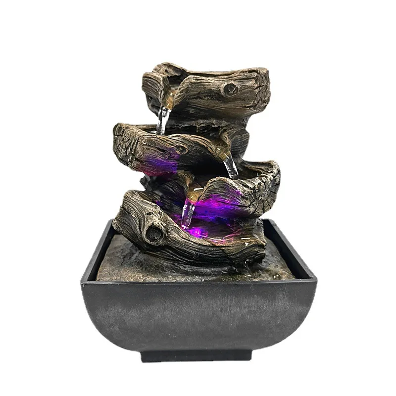 Tabletop Fountain With LED Lights - 5-Step Rock Falls Indoor Waterfall Feature Quiet and Soothing Water Sound Meditation Decor