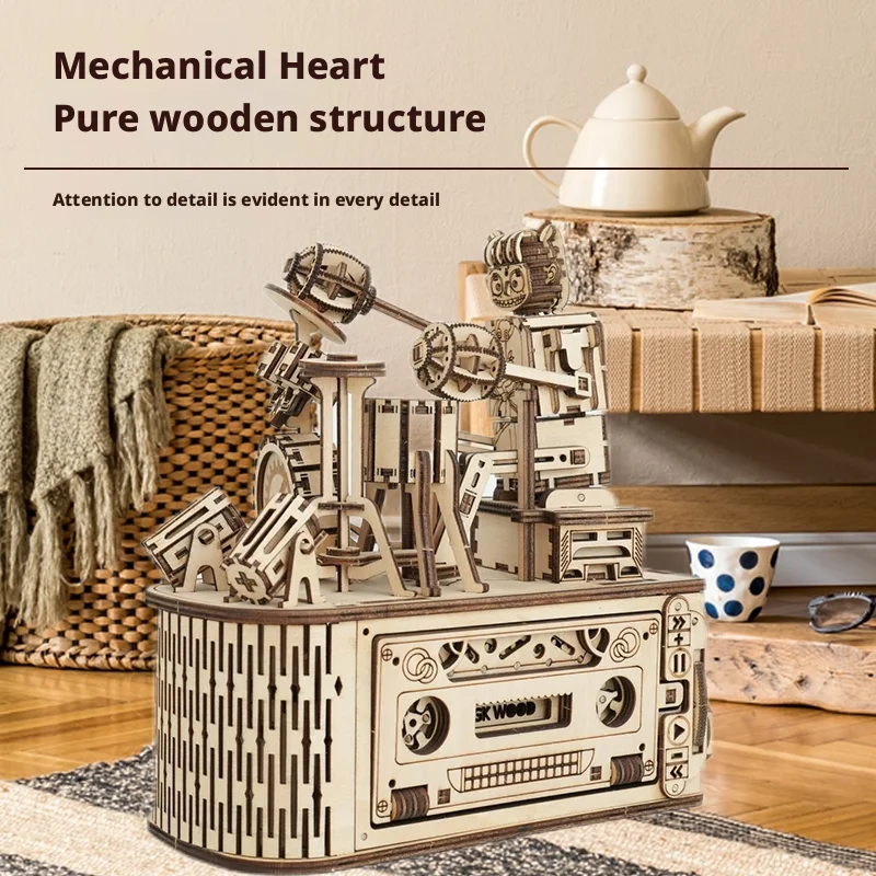 OUZEY 3D Drewniane Puzzle Model Trębaczka Zestaw Modelarski Prezent Urodzinowy dla Dzieci Gry Rodzinne Model do Składania Mechaniczny Bęben Kreatywne Zabawki