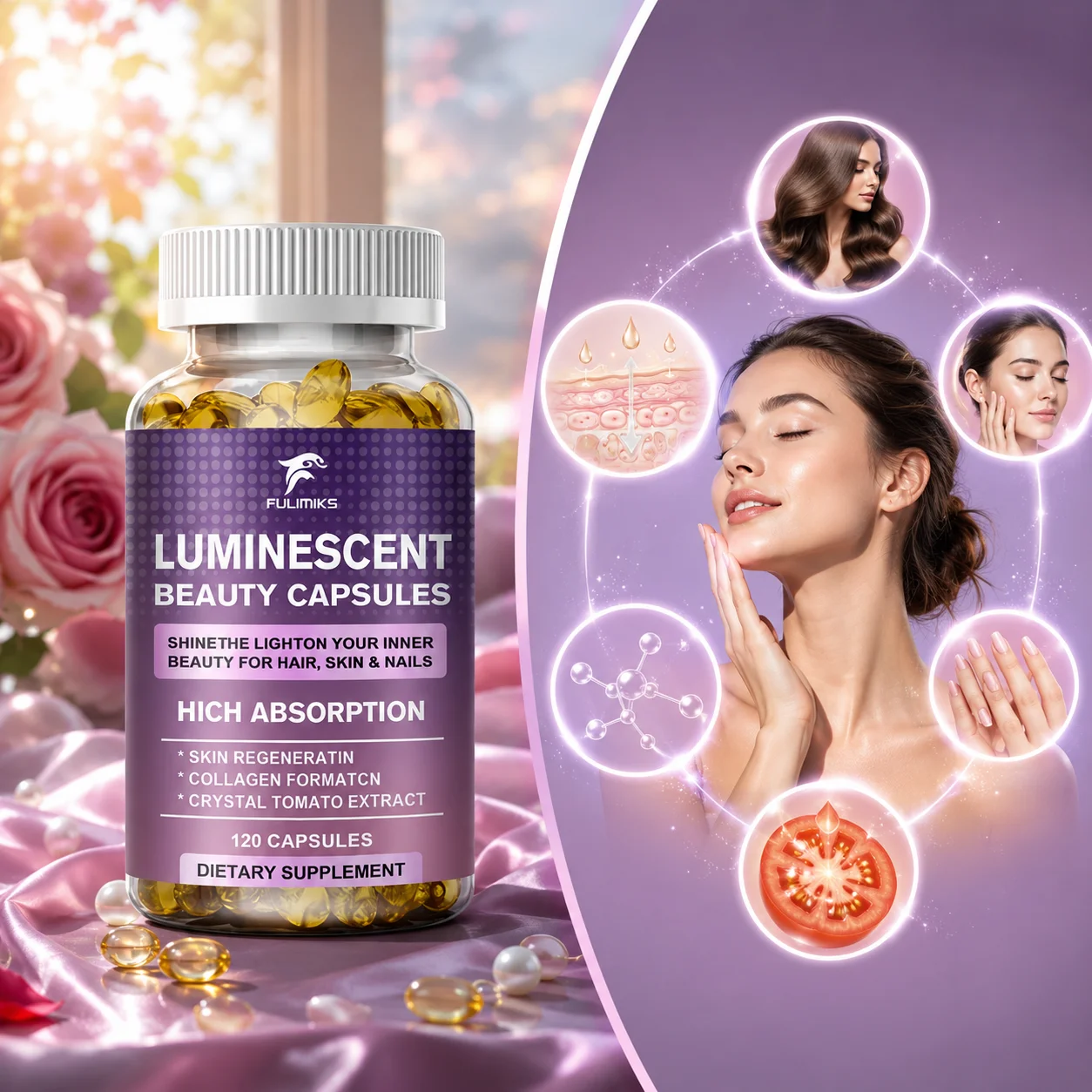 Advanced Beauty Supplement, with Crystal White Tomato, Glutathione & Collagen, Supports Luminous Skin, Clarity & Youthful Tone