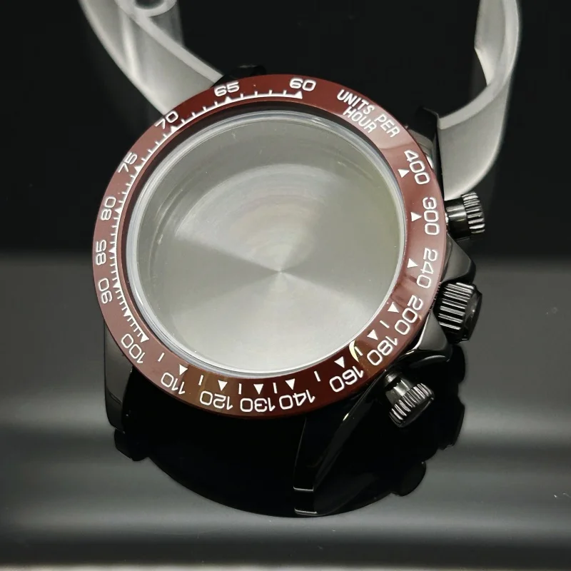 Multifuncional preto ouro aço banda relógio caso pulseira de cristal safira para daytona vk63/64 movimento peças cerâmicas 29.5mm dial