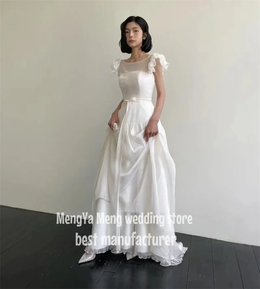 ZHUISHU O-Neck Korea 아이보리 A 라인 백리스 웨딩 드레스 웨딩 드레스 반팔 레이스 맞춤형 예쁜 신부 가운 사용자 정의