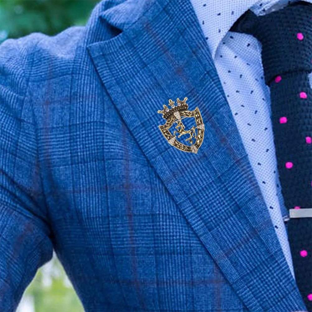 2 قطعة بروش التاج للرجال حجر الراين التلبيب دبوس سبائك الزنك درع الحصان شارة الملابس حلية حفل زفاف التبعي خمر #2