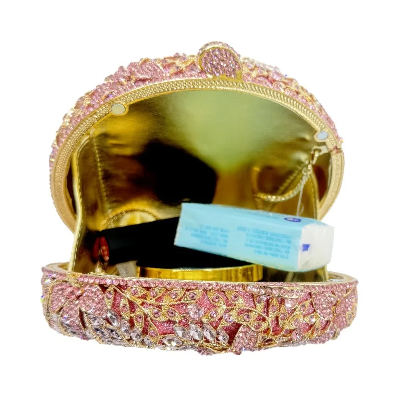Luxury Pink Bow Rhinestone Evening Clutch for Women, Sparkling Crystal Formal Party Wedding Purse Handbag