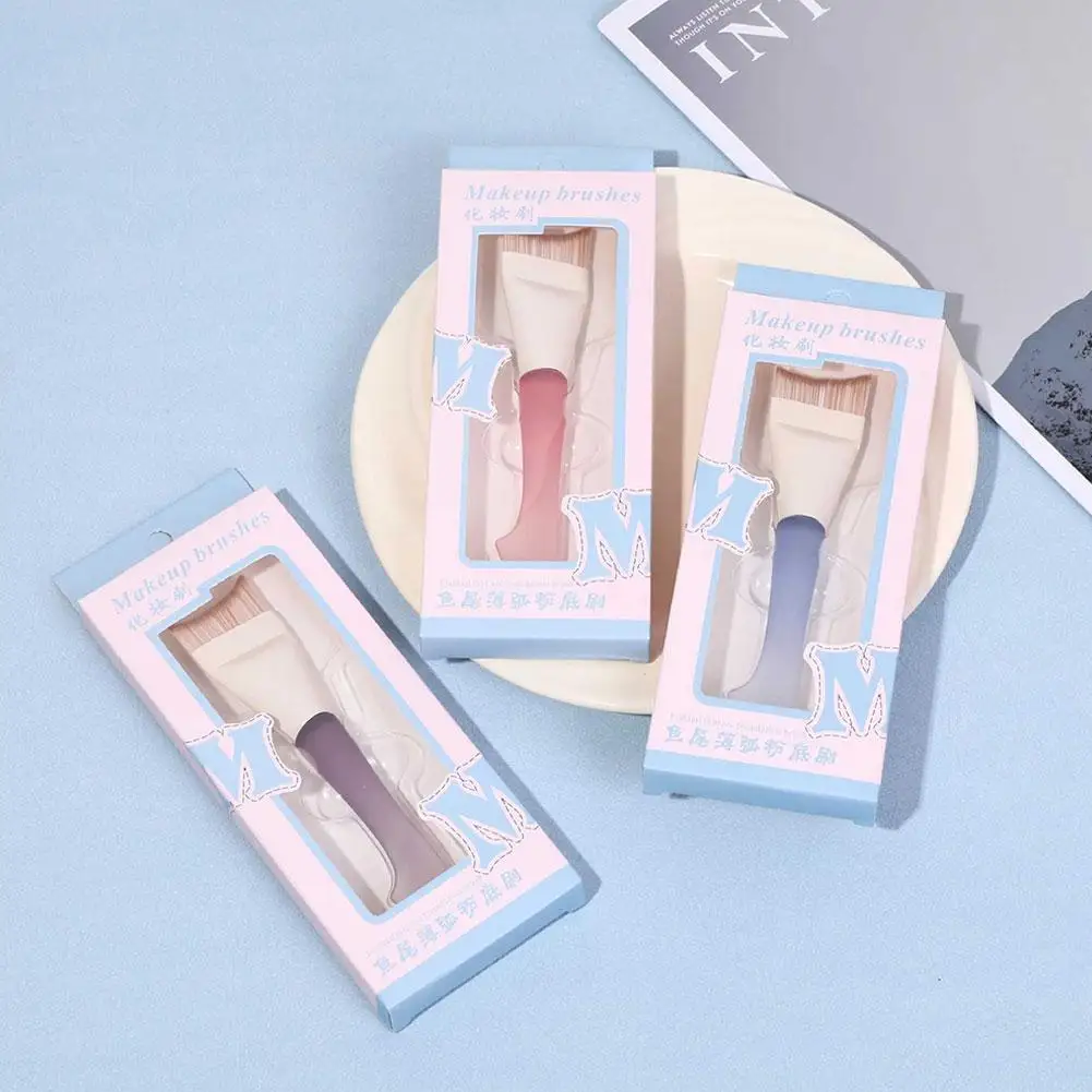 1 Uds. Brocha para base de media luna, brocha de maquillaje para base de doble cabezal con gradiente, brocha de maquillaje de cabeza plana en ángulo de ajuste ultrafino