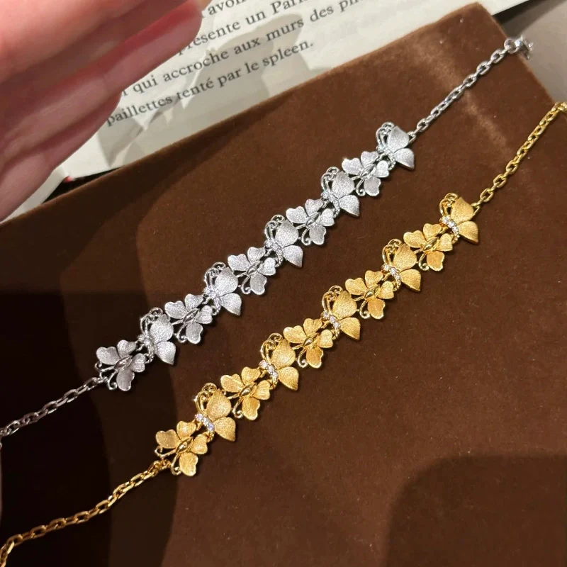 Italian Handmade Brushed Butterfly Retractable Bracelet Fashionable Light Luxury Zircon Inlaid Bracelet for Women KOFSAC
