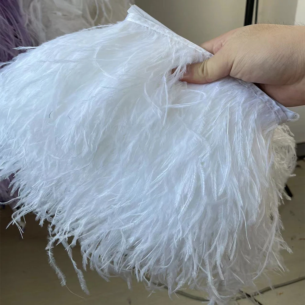 Ruban de plumes d'autruche blanches de 1 m, largeur 8-18 cm, franges décoratives pour robe de mariée, garniture de plumes, couture DIY