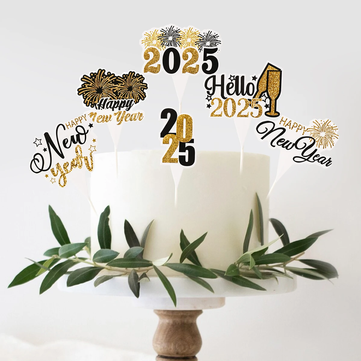 Black Gold New Year Cake Topper Set Christmas Decoration for Home Party Decor Ornaments Navidad Natal Happy New Year Gifts 2025