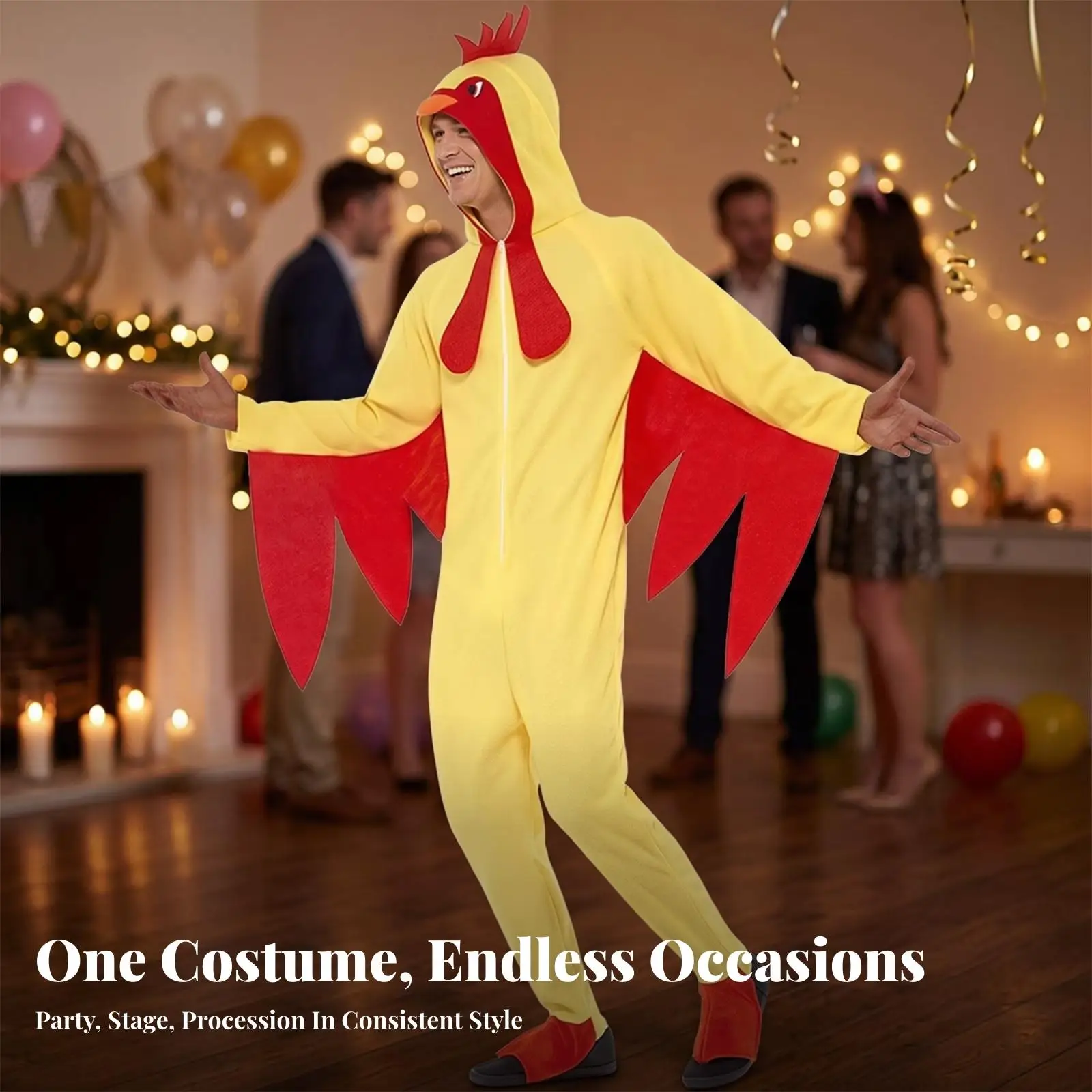 Full Body Adult Chicken Outfit with Bright Wing Panels for Party Stage Show Costume Comfortable Wear
