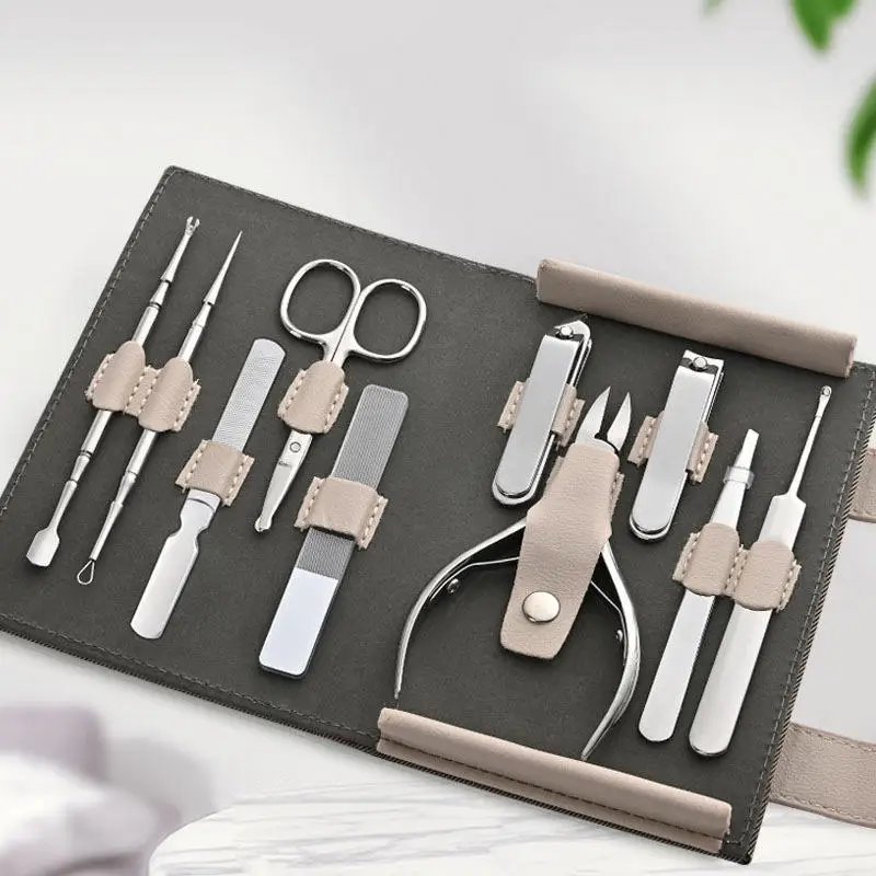 10PCS Manicure Set Nail Clipper Ear Spoon Eyebrows Tweezers Nail File Set Personal Care Tools Nail Kit Manicure Complete Kit