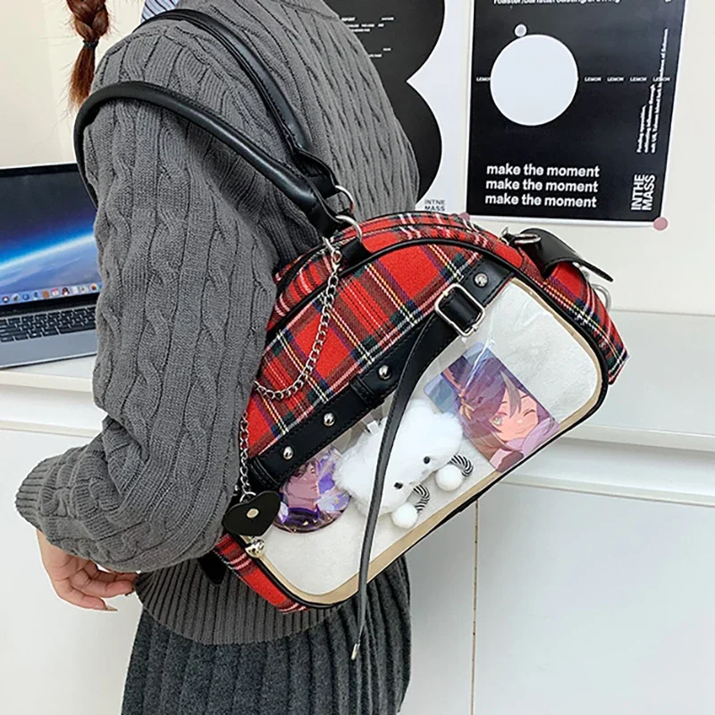 

HAEX Y2K Aesthetic Handbags Women Harajuku Subculture DIY Ita Shoulder Bags Designer Punk Chains Plaid Crossbody Bolso Mujer