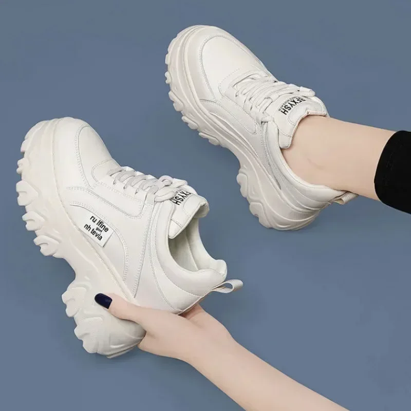 White Black Chunky Sneakers Women Spring Autumn Thick Bottom Dad Shoes Woman Fashion PU Leather Platform Sneakers Ladies2024