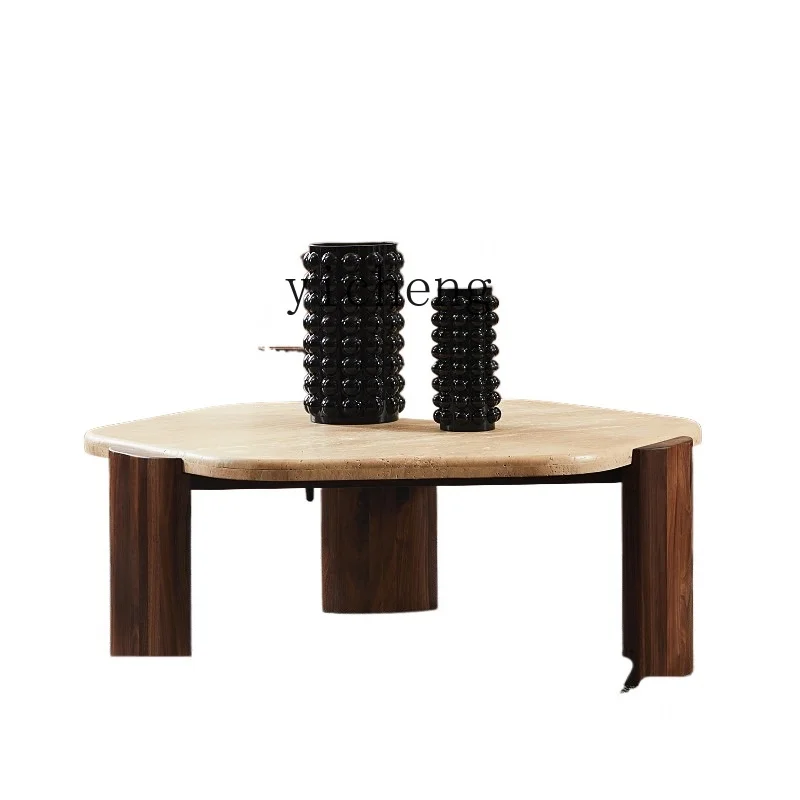 XL Cave Stone Tea Table Small Apartment Simple Black Walnut Solid Wood Tea Table