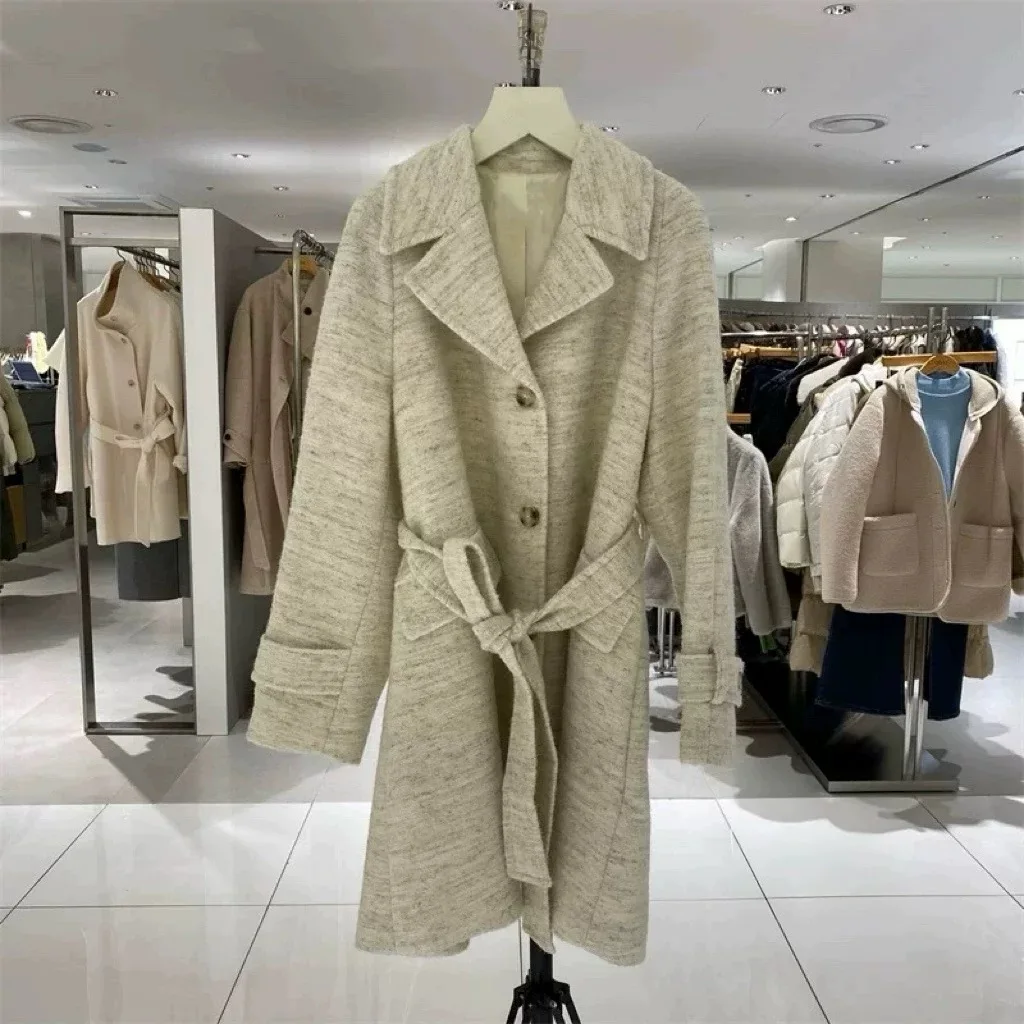 

Женское шерстяное пальто NingYao IT MIC26 Spring Ele с отложным воротником на пуговицах, универсальное, свободного кроя, для повседневной носки, длинное